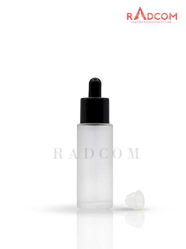 45ML Clear Frosted Short Lotion Bottles With 20mm Long Black Dropper Set With Black Teat and Wiper